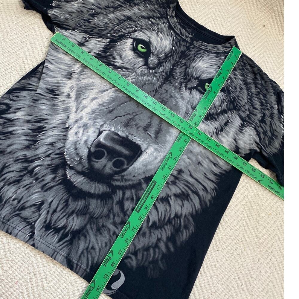 Liquid Blue Wolf All Over Print Reversible T-Shirt Green Eyes Mens M AOP - Picture 3 of 6